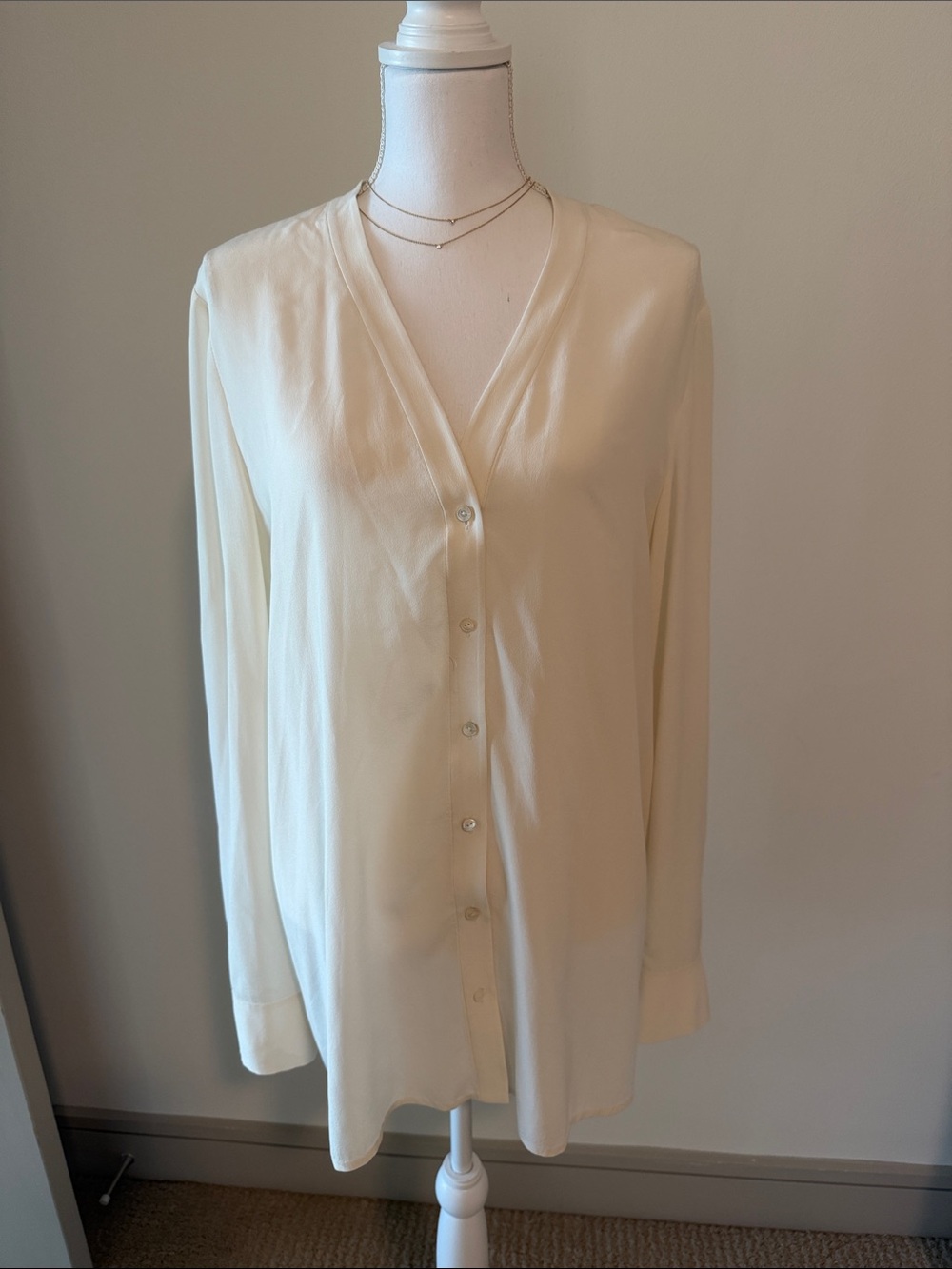 Vince Cream V-Neck Button Down Blouse